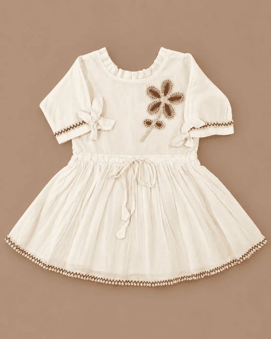Girls Ivory Floral Embroidered Kurti, Dhoti Pants & Dupatta 3-Piece Set | Kids Ethnic Wear