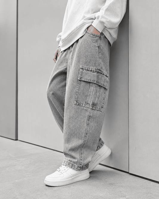 Cargo Denim Straight Leg Jeans