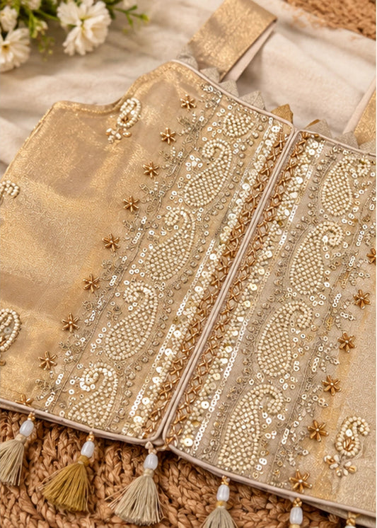 Girls Champagne Gold Tissue Silk Set