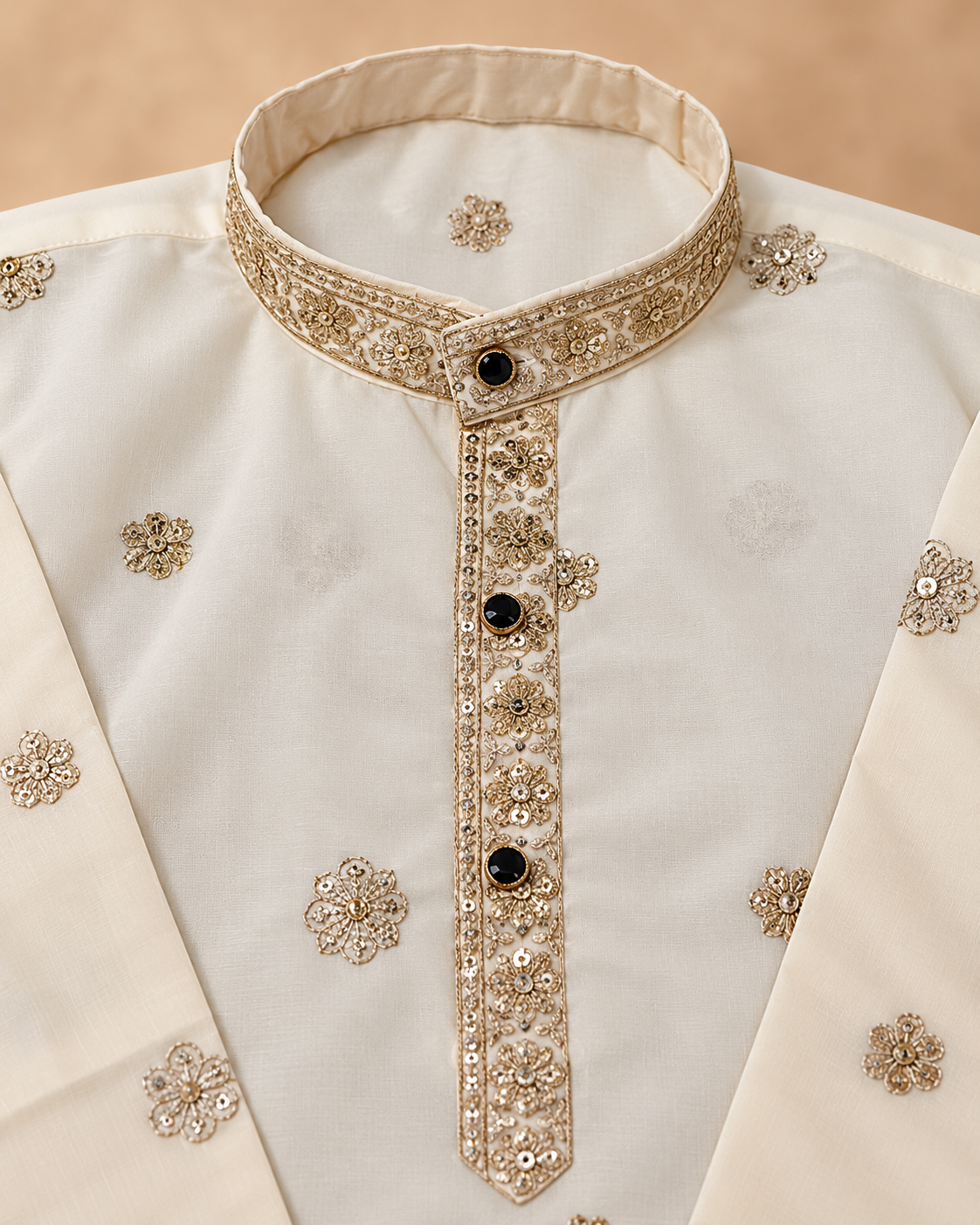Royal Peacock Embroidered Brown Kurta Pajama Set for Boys