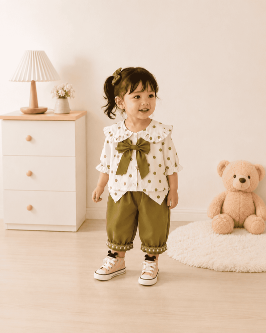 Polka Dot Bow Blouse And Embroidered Pants Set Mizzy - Kids Essentials Girls D2btdf An