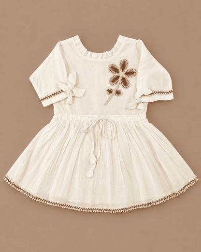 Girls Ivory Floral Embroidered Kurti, Dhoti Pants & Dupatta 3-Piece Set | Kids Ethnic Wear
