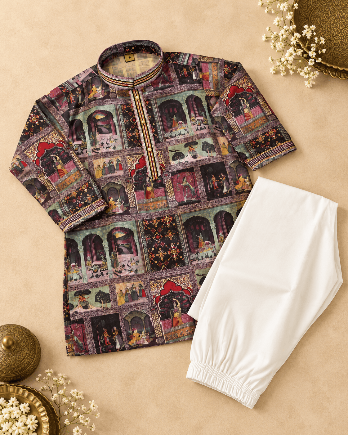 Boys Heritage Printed Kurta Pajama Set – Kids Ethnic Wear for Wedding & Festivals