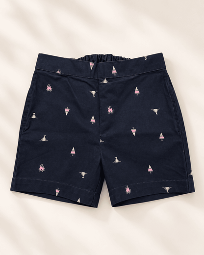 Boys Olive Green Poplin Shirt & Printed Navy Shorts Set | Kids Casual Co-ord Outfit
