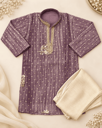 Boys Orange Embroidered Kurta Pajama Set – Kids Ethnic Wear for Wedding & Festivals