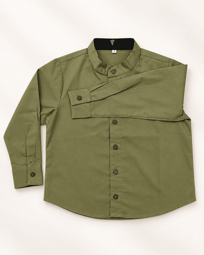 Boys Olive Green Poplin Shirt & Printed Navy Shorts Set | Kids Casual Co-ord Outfit