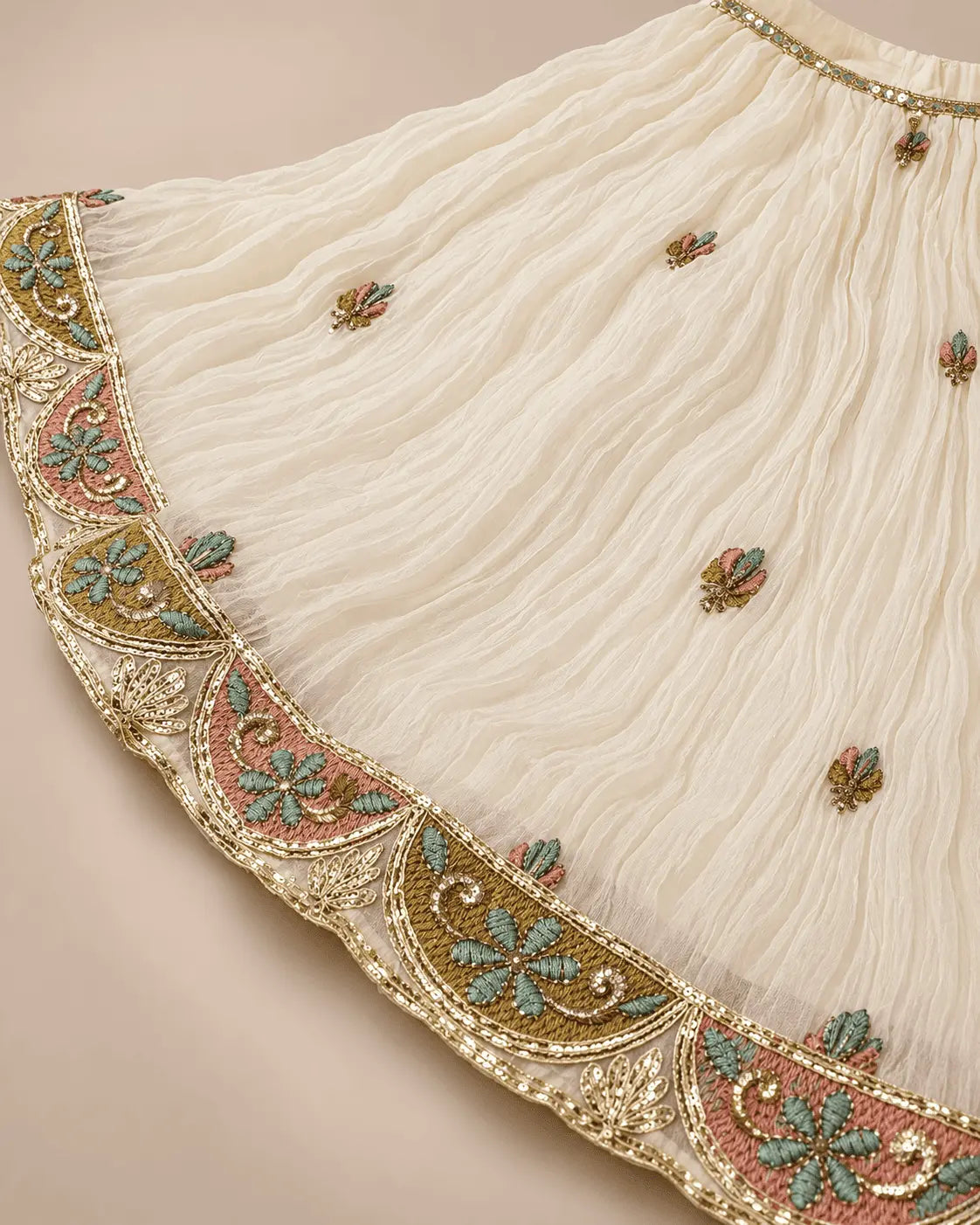 Girls Ivory Floral Embroidered Sharara Set with Dupatta | 3-Piece Kids Ethnic Wear for Wedding, Diwali & Festive Wear