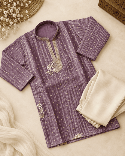 Boys Orange Embroidered Kurta Pajama Set – Kids Ethnic Wear for Wedding & Festivals