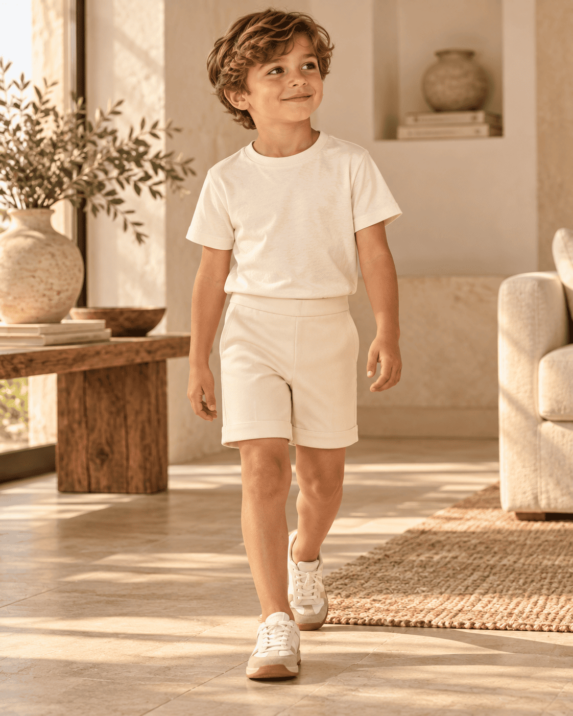 Boys Premium Cream Tailored Shorts | Kids Casual & Party Wear Shorts Without Pockets