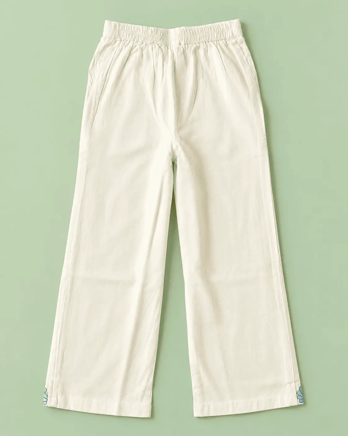 Girls Ivory Sea Life Embroidered Co-Ord Set | Viscose Rayon Sleeveless Top & Wide Leg Pants