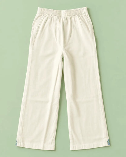 Girls Ivory Sea Life Embroidered Co-Ord Set | Viscose Rayon Sleeveless Top & Wide Leg Pants