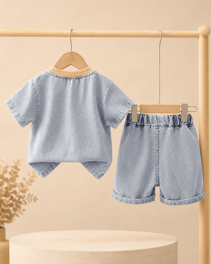 Denim Shirt And Shorts Set