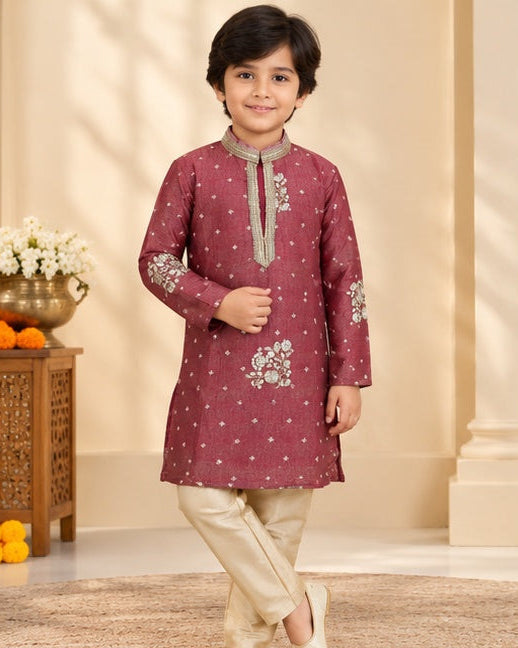 Boys Maroon Kurta Pajama Set | Kids Festive & Wedding Ethnic Wear