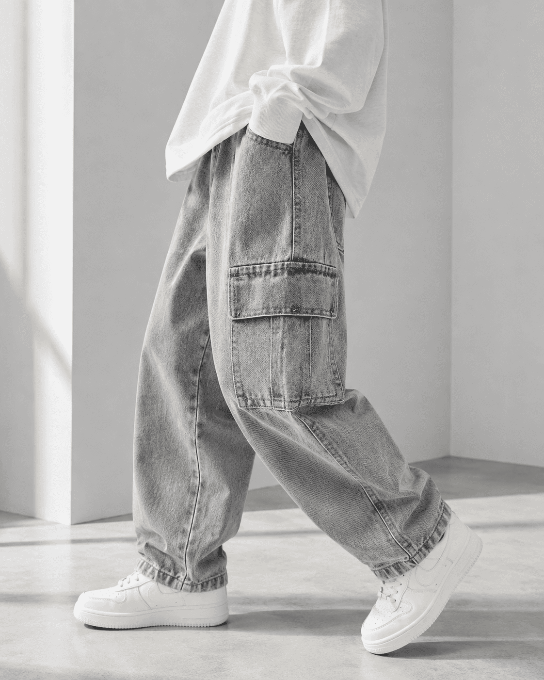 Cargo Denim Straight Leg Jeans