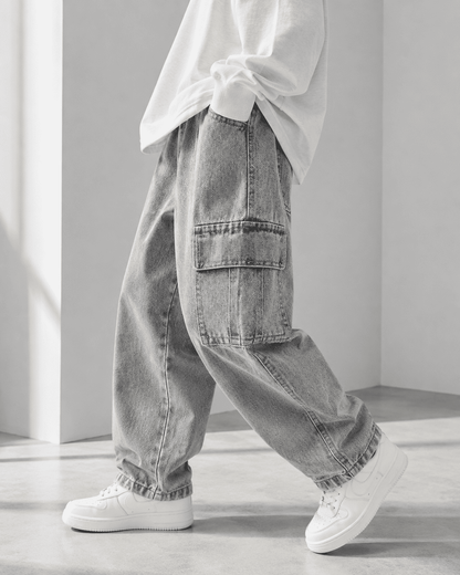 Cargo Denim Straight Leg Jeans