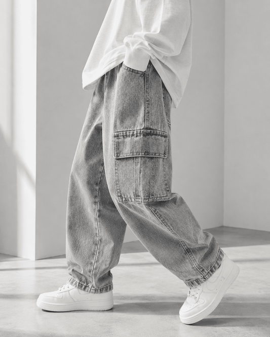 Cargo Denim Straight Leg Jeans