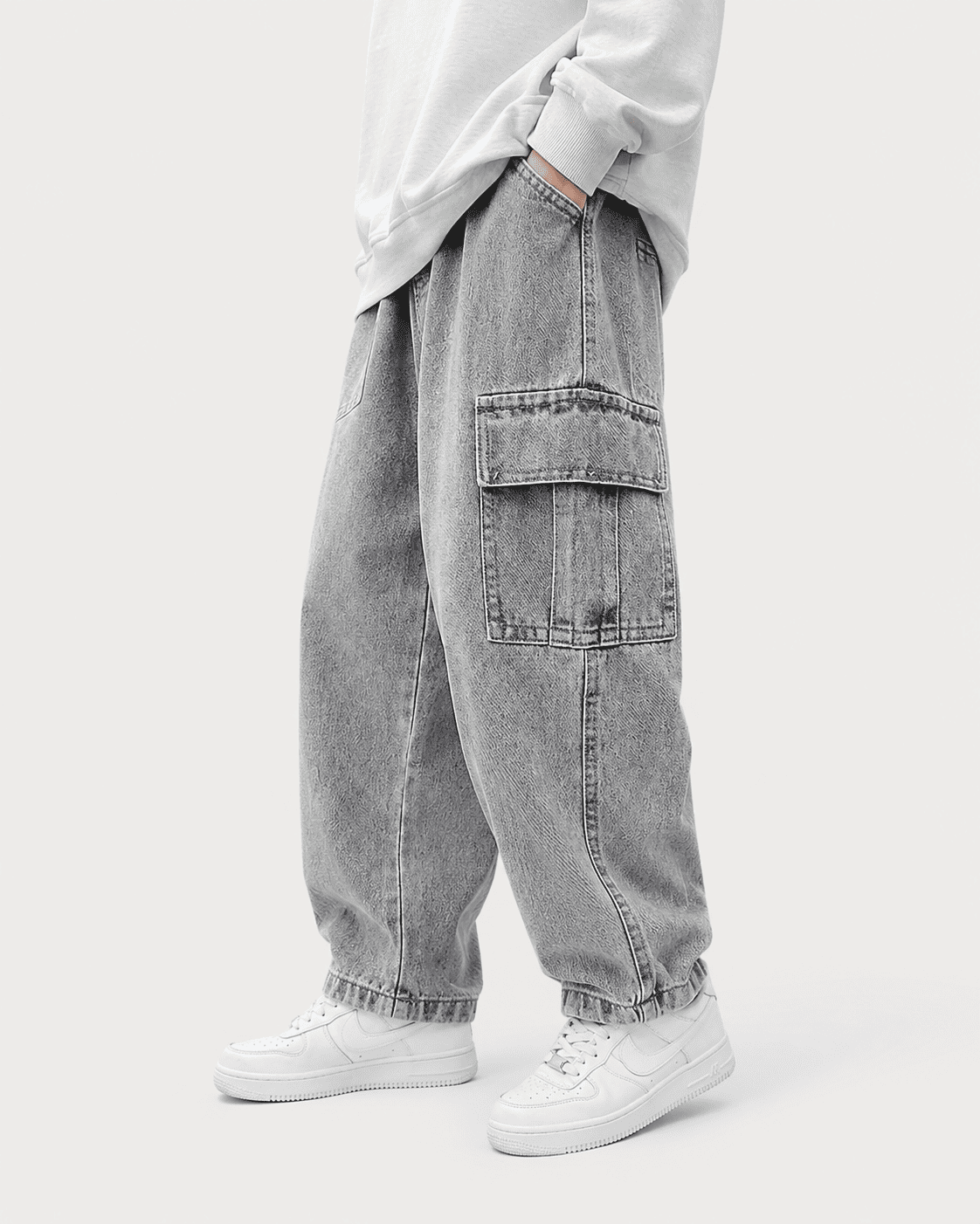 Cargo Denim Straight Leg Jeans