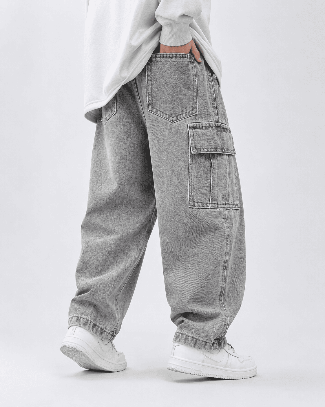 Cargo Denim Straight Leg Jeans