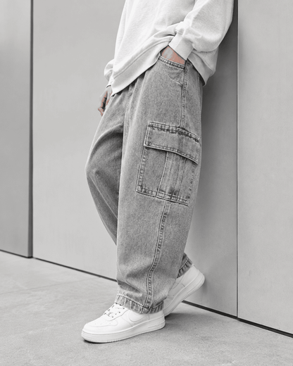 Cargo Denim Straight Leg Jeans