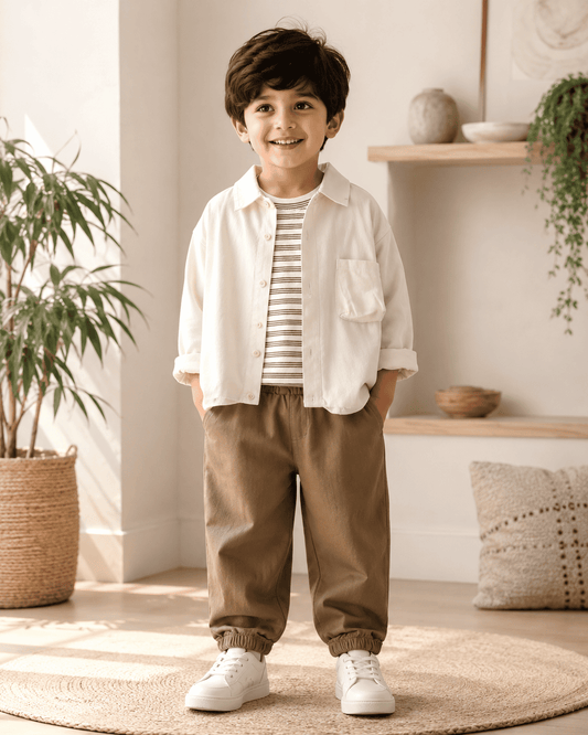 Cotton Shirt Vest And Pants Three-Piece Set