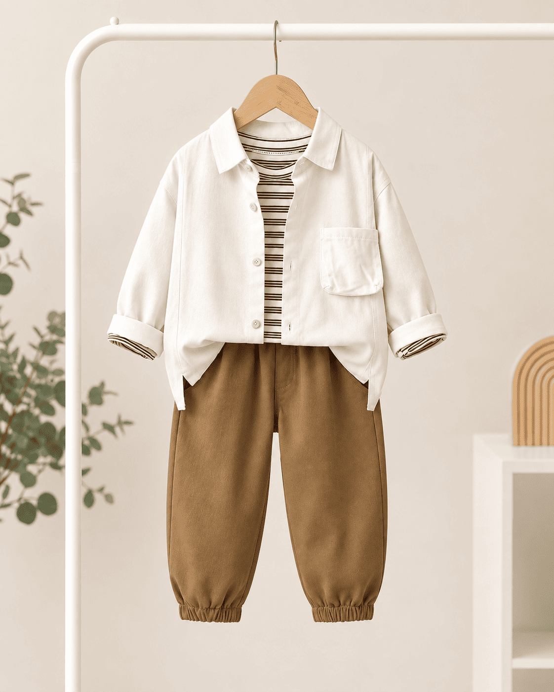 Cotton Shirt Vest And Pants Three-Piece Set
