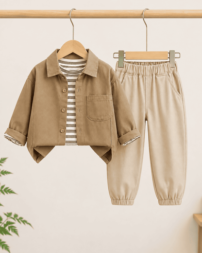 Cotton Shirt Vest And Pants Three-Piece Set