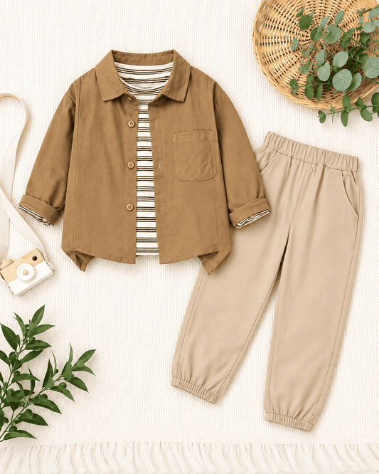 Cotton Shirt Vest And Pants Three-Piece Set