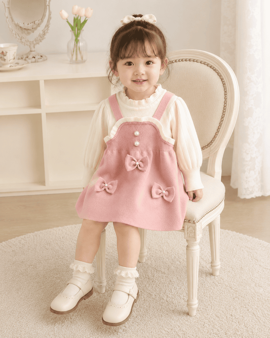 Girls Trim Knitted Long Sleeve Dress