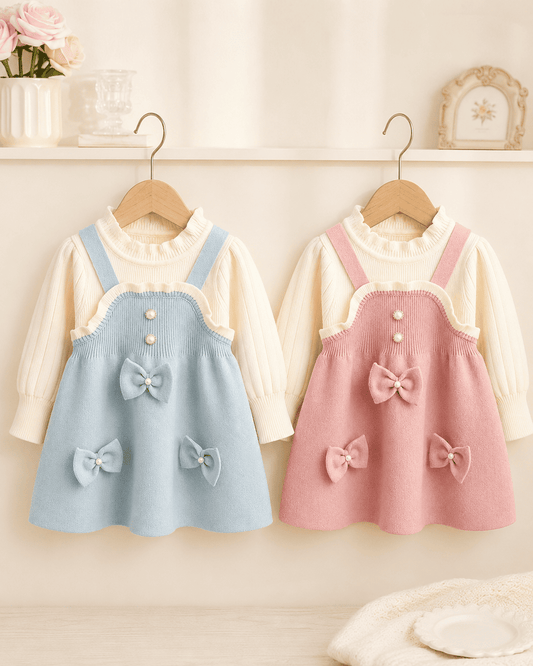 Girls Trim Knitted Long Sleeve Dress