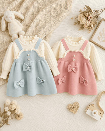 Girls Trim Knitted Long Sleeve Dress