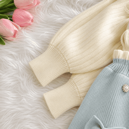 Girls Trim Knitted Long Sleeve Dress
