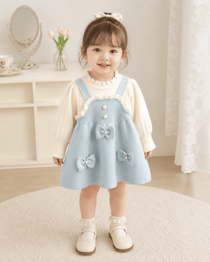 Girls Trim Knitted Long Sleeve Dress