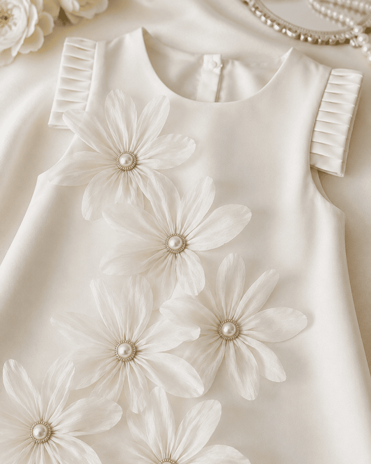 Girls Sleeveless 3D Petal Satin Summer Dress