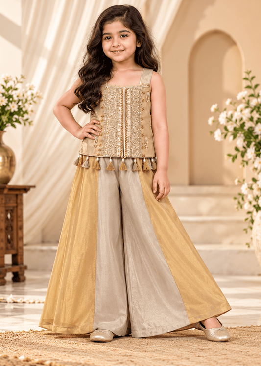 Girls Champagne Gold Tissue Silk Set