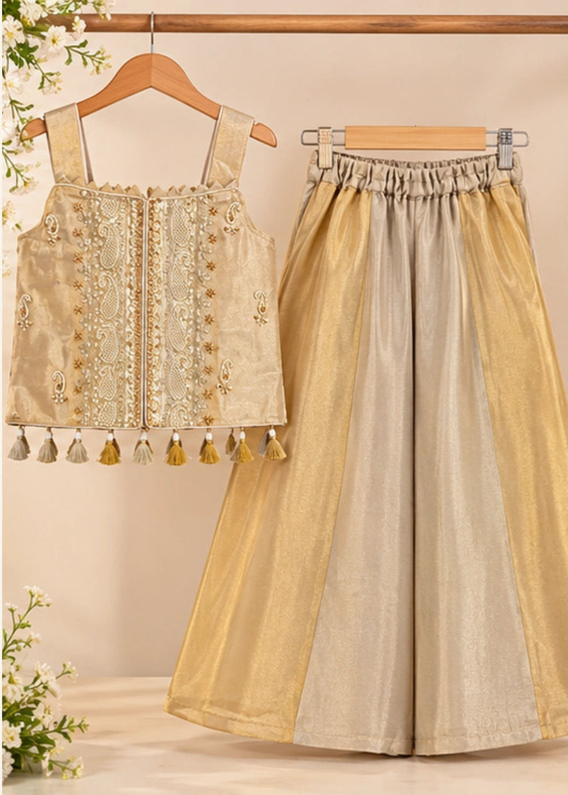 Girls Champagne Gold Tissue Silk Set
