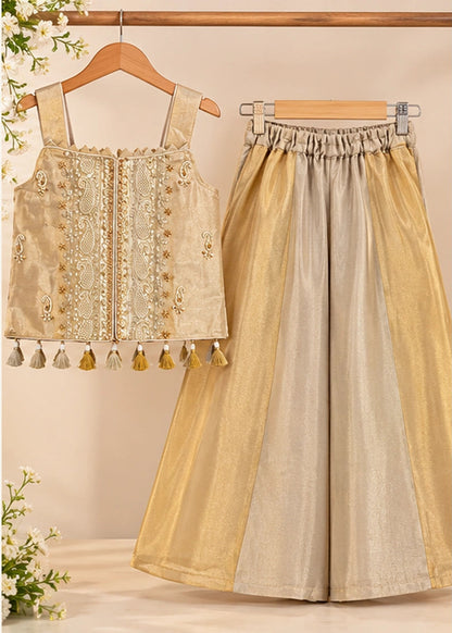 Girls Champagne Gold Tissue Silk Set