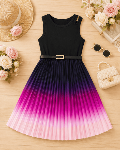 Gradient A-Line Dress Pleated Skirt