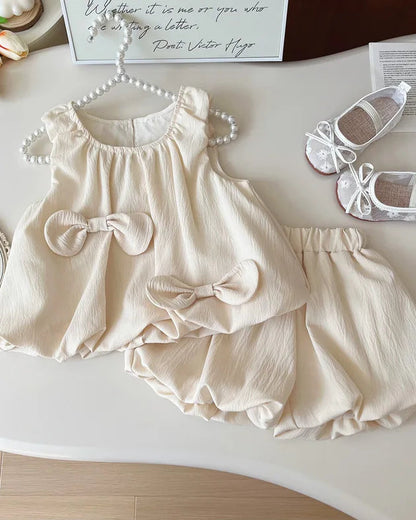 Baby Girl's Cute Bowknot Bud Vest Skirt Princess Style Sleeveless Summer Set