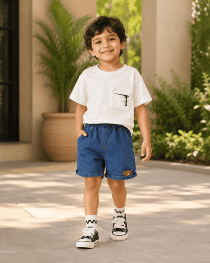 T-Shirt And Shorts Set With 3D Zipper Pocket