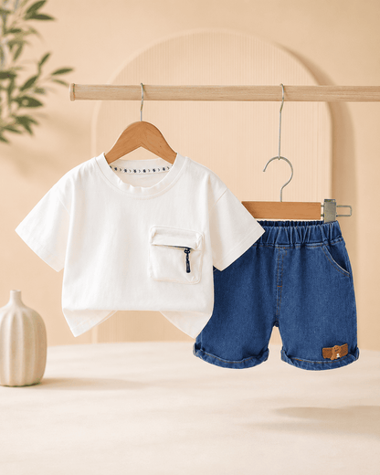 T-Shirt And Shorts Set With 3D Zipper Pocket