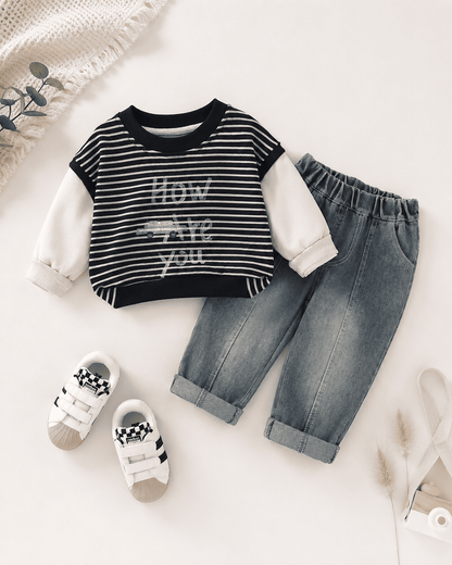 Striped Sweatshirt And Denim Jeans