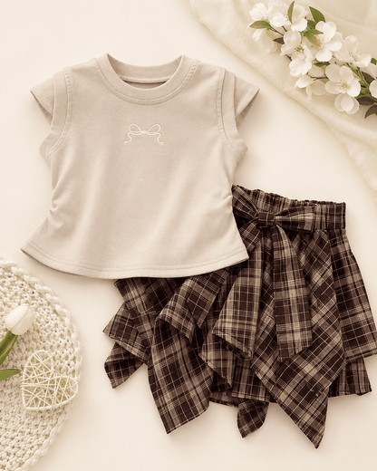 T-Shirt And Plaid Skirt Set