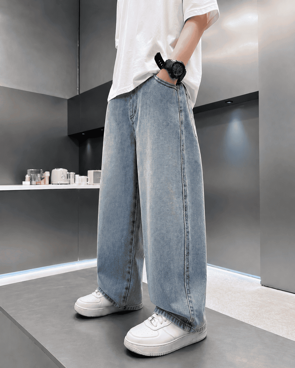 Wide Leg Baggy Denim Cartoon Embroidery