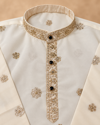 Royal Peacock Embroidered Brown Kurta Pajama Set for Boys