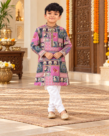 Boys Heritage Printed Kurta Pajama Set – Kids Ethnic Wear for Wedding & Festivals