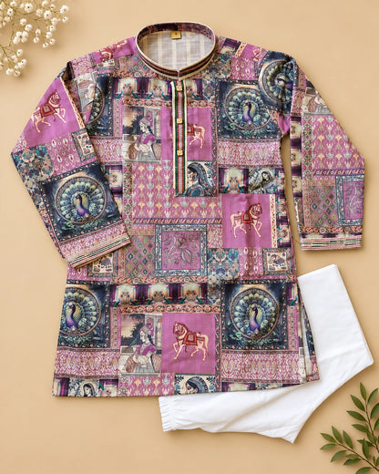 Boys Heritage Printed Kurta Pajama Set – Kids Ethnic Wear for Wedding & Festivals