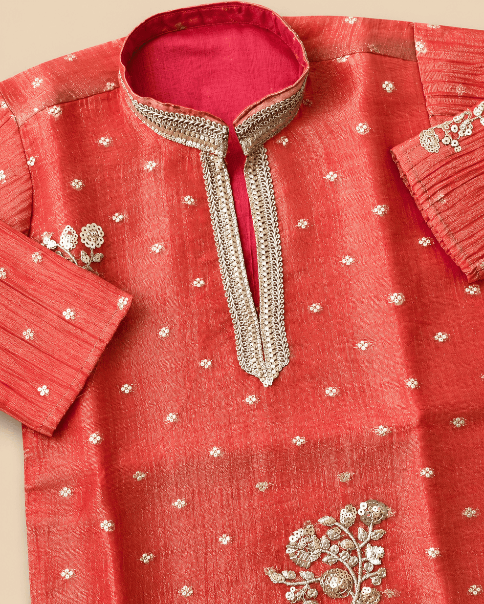 Boys Orange Embroidered Kurta Pajama Set – Kids Ethnic Wear for Wedding & Festivals