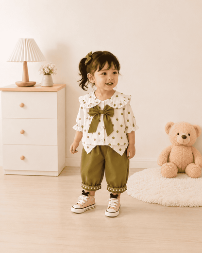 Polka Dot Bow Blouse And Embroidered Pants Set Mizzy - Kids Essentials Girls D2btdf An