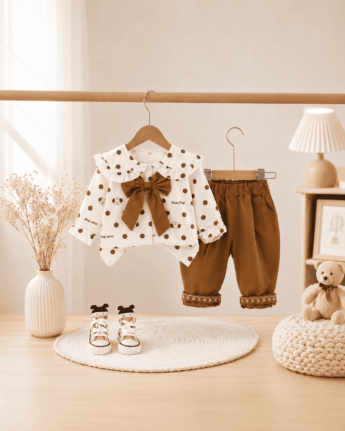 Polka Dot Bow Blouse And Embroidered Pants Set Mizzy - Kids Essentials Girls D2btdf An