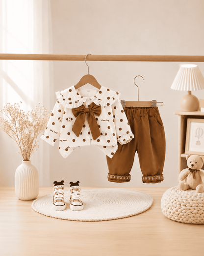 Polka Dot Bow Blouse And Embroidered Pants Set Mizzy - Kids Essentials Girls D2btdf An